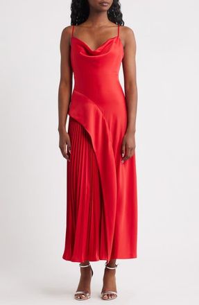 Lulus Raisa Pleat Detail Satin Slipdress in Red at Nordstrom, Size Small