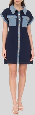 ZOE AND CLAIRE Knit Denim Trim Minidress in Navy at Nordstrom, Size X-Small
