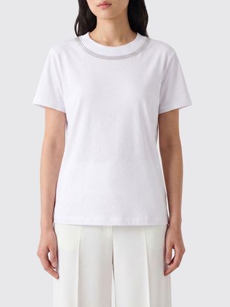 Patrizia Pepe T-shirt girocollo in cotone con ricamo di strass