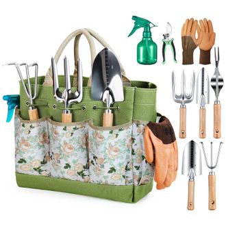 OEM Juego De Herramientas De Jardiner&iacute;a De 9 Resistentes Herramientas De Jardiner&iacute;a Con Bolso Organizador Elegante Y Duradero, Juego De Herramientas De Ja