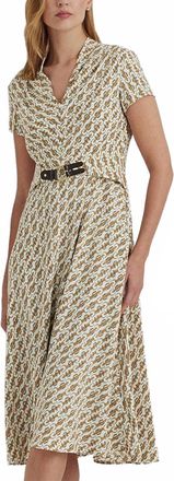 Ralph Lauren Equestrian-Print Georgette Dress In Brown/tan