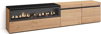 Skraut Home Mueble tv efecto madera roble y negro 200x35x45 chimenea efecto fuego