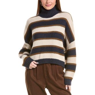 Brunello Cucinelli WomenS Navy Striped Turtleneck Sweater, Size M