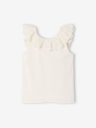 Vertbaudet M&auml;dchen Volant-Top mit Lochstickereien wollwei&szlig;