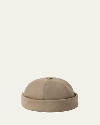 Loro Piana Mens Sasha Linen Beanie Hat with Leather Strap