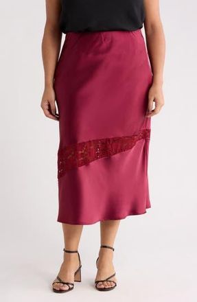 Renee C Satin & Lace Midi Skirt in Red at Nordstrom Rack, Size 3X