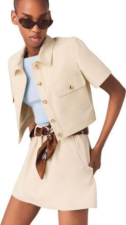 Maje Short-sleeved cropped jacket in Ecru at Nordstrom, Size 34 Eu