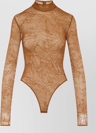 DAVID KOMA floral lace bodysuit turtleneck long sleeves