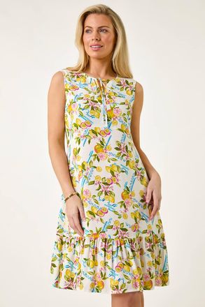 Roman Lemon Frill Hem Dress