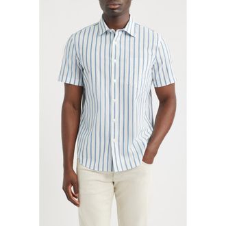 Nordstrom Cotton Blend Seersucker Button-Up Shirt in Blue Diamond Trio Stripe at Nordstrom, Size Xxx-Large