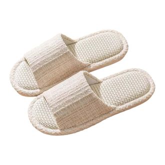 Generic Cotton Linen Slippers For Women Comfort Memory Foam Open Toe Slide Slippers House Slippers With Non-Slip Rubber Soles Lightweight Breathable Shower Sl