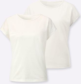 Casual Looks Rundhalsshirt CASUAL LOOKS 2er-Pack Shirts, Damen, Gr. 36, ecru, ecru, 100% Baumwolle, unifarben, Rundhals, Shirts Rundhalsshirt