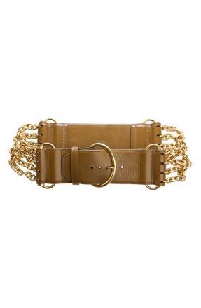 Chlo&eacute; The Chlo&eacute; Camera Chain & Leather Belt in Dark Khaki at Nordstrom, Size Medium