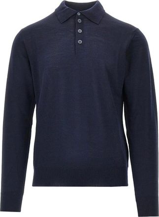 Emporio Armani Fijngebreide polotrui - Heren - Tops - Blauw - Maat: M Wol