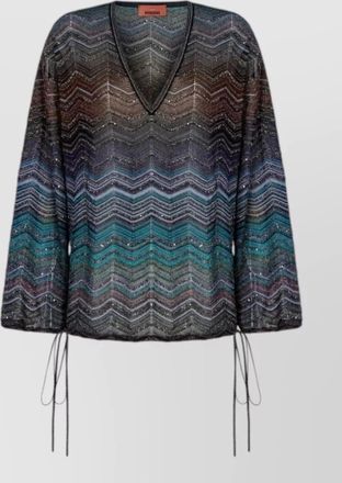 Missoni v neck top long sleeve chevron sheer