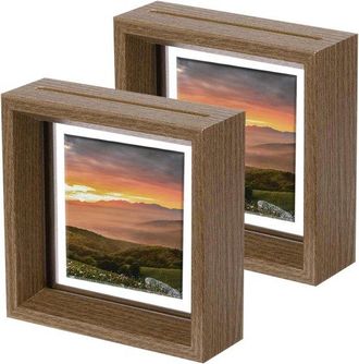 OEM Marco De Fotos Flotante - Marco De Madera - Para Exhibir Fotos - Efecto Doble Capa - 10x10cm - Nogal
