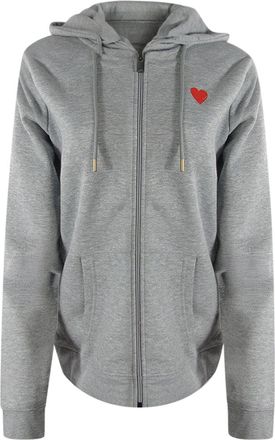 Moschino Womens Love Small Red Heart Logo Grey Zip Hoodie Cotton - Size X-Large