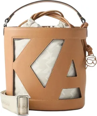 Karl Lagerfeld Tassen, Dames, Beige, ONE Size, Ikon Monogram Bucket Bag