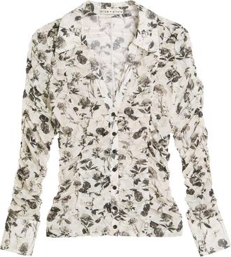 Alice & Olivia Portia Forest Ruched Mesh Shirt - Multicoloured - XL (UK16 / XL)