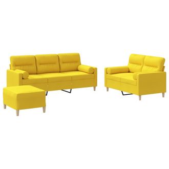 vidaXL Vidaxl Set Di Divani 3 Pz Con Cuscini Giallo Chiaro In Tessuto