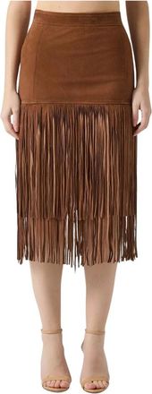 Ermanno Scervino Gonna Suede Con - Dames - Midirokken - Bruin - 2XS - Leer - Rokken
