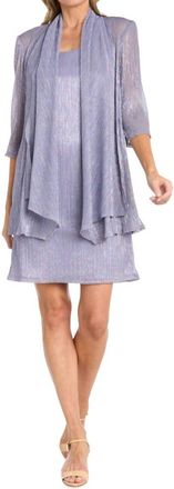 R & M Richards Solid Metallic Jacket Dress Set In Orchid