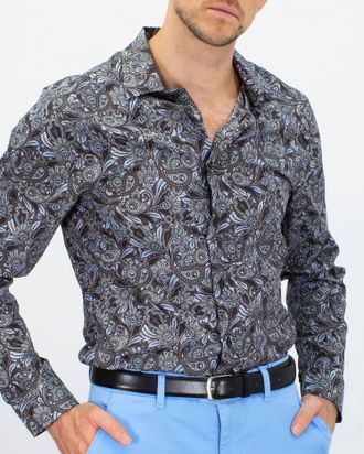 Lords of Harlech Norman Skull Paisley Shirt In Grey