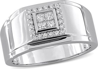 Amour Mens 1/3ct TW Diamond Grid Halo Ring in 10k White Gold