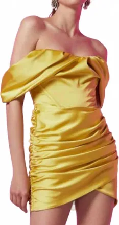 Gigii's Lydia Satin Mini Dress In Chartreuse