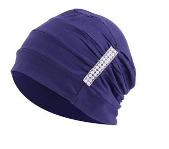 Generic Jewelled Chemo Hair Loss Beanie Hat Scarf Turban Head Wrap Cancer Navy