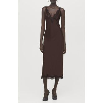Mango Satin Camisole Midi Dress in Brown at Nordstrom, Size 6