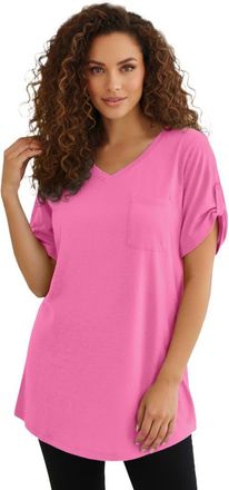 Roaman's Plus Size Slub V Neck Boyfriend Tunic Top in Vintage Rose at Nordstrom, Size Medium