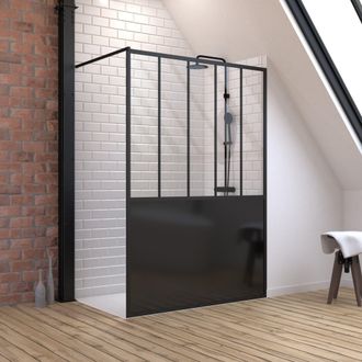 Aurlane Aurlane - Pack Mampara De Ducha 140x200 Cm Negro Mate + Plato De Ducha Alicatado 140x90 Cm Recortable