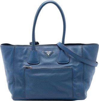 Prada Pre-owned Tote Bags, female, Blue, Size: ONE SIZE Pre-owned Structured Leather Tote Bag