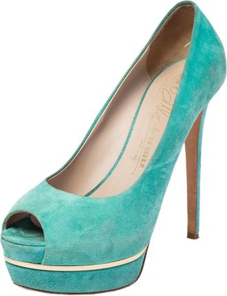 Le Silla Green Suede Peep Toe Platform Pumps