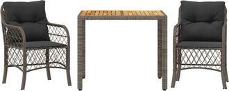 vidaXL Vidaxl - Sillas Y Mesita De Jard&iacute;n Con Cojines 3 Piezas Rat&aacute;n Pe Gris