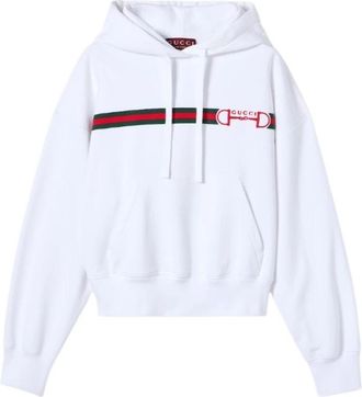 Gucci Hoodie Sweatshirt Brush Cotton with Web - Dames - Hoodies - Wit - XS - Katoen - Hoodies & sweatvesten