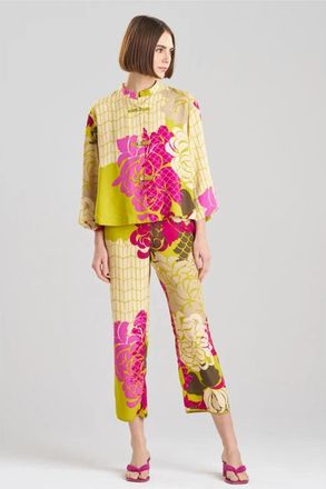 Natori Rimini Satin Pajama Set Womens Multi Mandarin Collar Side Slits GBO2893