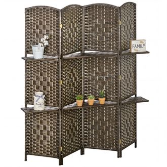 OEM Biombo Separador De Ambientes 4 Paneles 160x170 Cm Con 2 Estantes De Exhibici&oacute;n Pantalla De Privacidad Plegable Marr&oacute;n