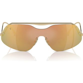 Ferrari 138mm Rectangular Sunglasses in Pale Gold /Gold Mirror Blue at Nordstrom