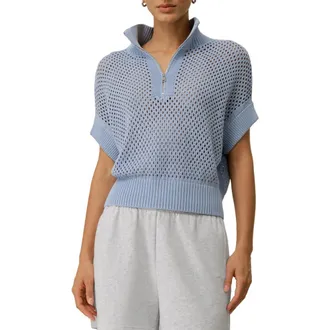 LilySilk Seamless Silk-Cotton Slim-Fit Knit Top in Malibu Blue at Nordstrom, Size X-Small