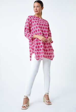 Roman Cotton Geometric Pocket Longline Tunic Top