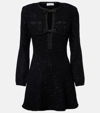 Self Portrait Bow-detail sequined knitted minidress