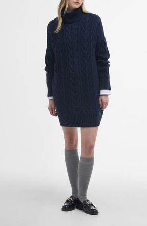 Barbour Beatrix Cable Stitch Long Sleeve Wool Blend Sweater Dress in Navy at Nordstrom, Size 6 Us