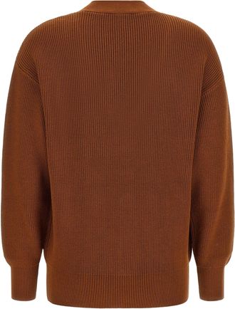 Elisabetta Franchi Ribbed Knit with Gold Closures Cardigan - Brown