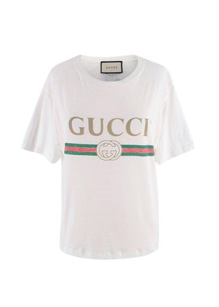 Gucci White Washed Logo Distressed Neckline T-Shirt Size XXS