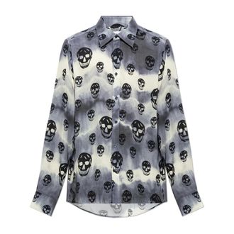 Alexander McQueen Shirt Met Een Kenmerkend Schedelmotief - Heren - Casual Overhemden - Grijs - XL - Leer - Overhemden