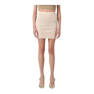 Elisabetta Franchi Short Skirts, female, Beige, L, Knit Mini Skirt Letter Pattern