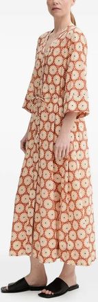 Marc O'Polo Abito lungo a fiori con cintura - Arancione