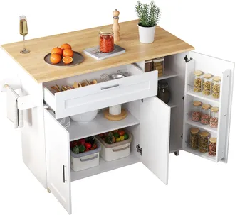 STILVORA Carro De Cocina Con 2 Puertas, 1 Caj&oacute;n, Estantes Ajustables, Toallero Y 5 Ruedas 132.5x44x90 Cm